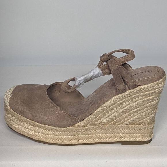 NEW Coutgo Womens Cap Toe Platform Espadrille Buckle Strap Slingback Sz 8 taupe - Picture 2 of 4
